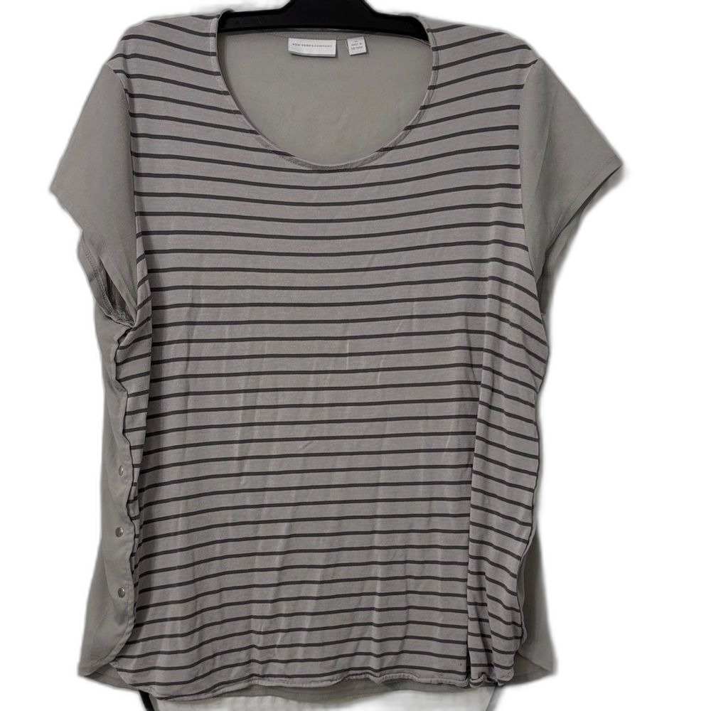 New York & Company Gray Striped Short Sleeve Top Size XL